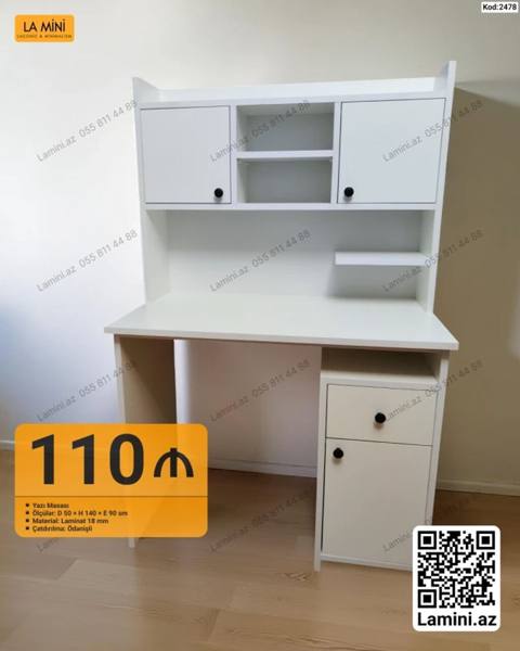 Düz masa, Stulsuz, Polkalı, Siyirməli, Sadə laminat — Үстелдер және орындықтар