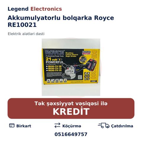 Elan başlığı: Аkkumulyatorlu bolqarka Royce RE10021 Аkkumulyatorlu — Жөндеу және құрылыс (Тауарлар)