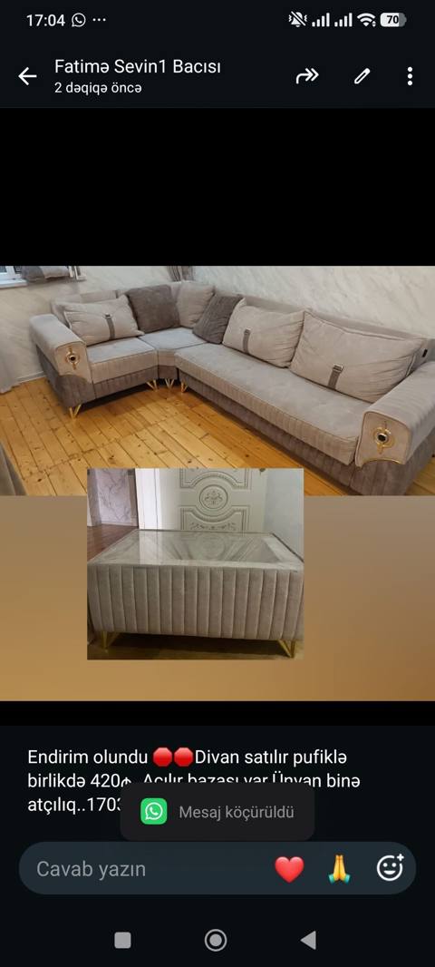Endirim olundu Divan satılır pufiklə birlikdə 420₼. Açılır bazası — 420 ₼ · Bakı · Divanlər Endirim olundu Divan satılır pufiklə birlikdə 420₼. Açılır bazası — Bakı