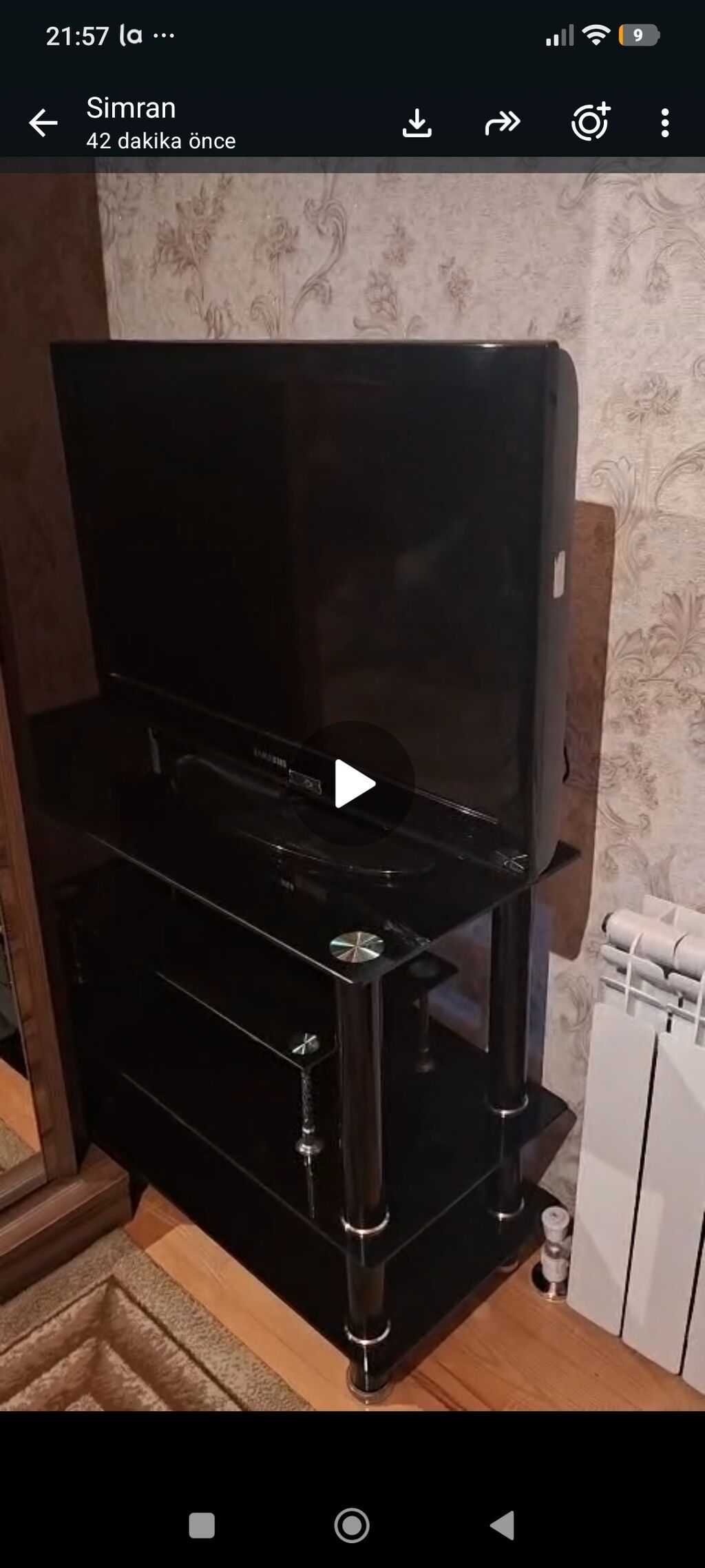 Şüşə TV stendi - Material: qalın temperli qara şüşə rəflər və metal — Televizor altlıqları və standlar, Digah (2)