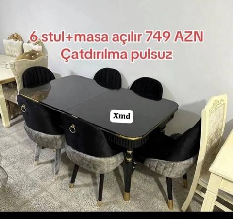 Qonaq otağı üçün, Yeni, Açılan, Oval masa, 6 stul — Үстелдер және орындықтар