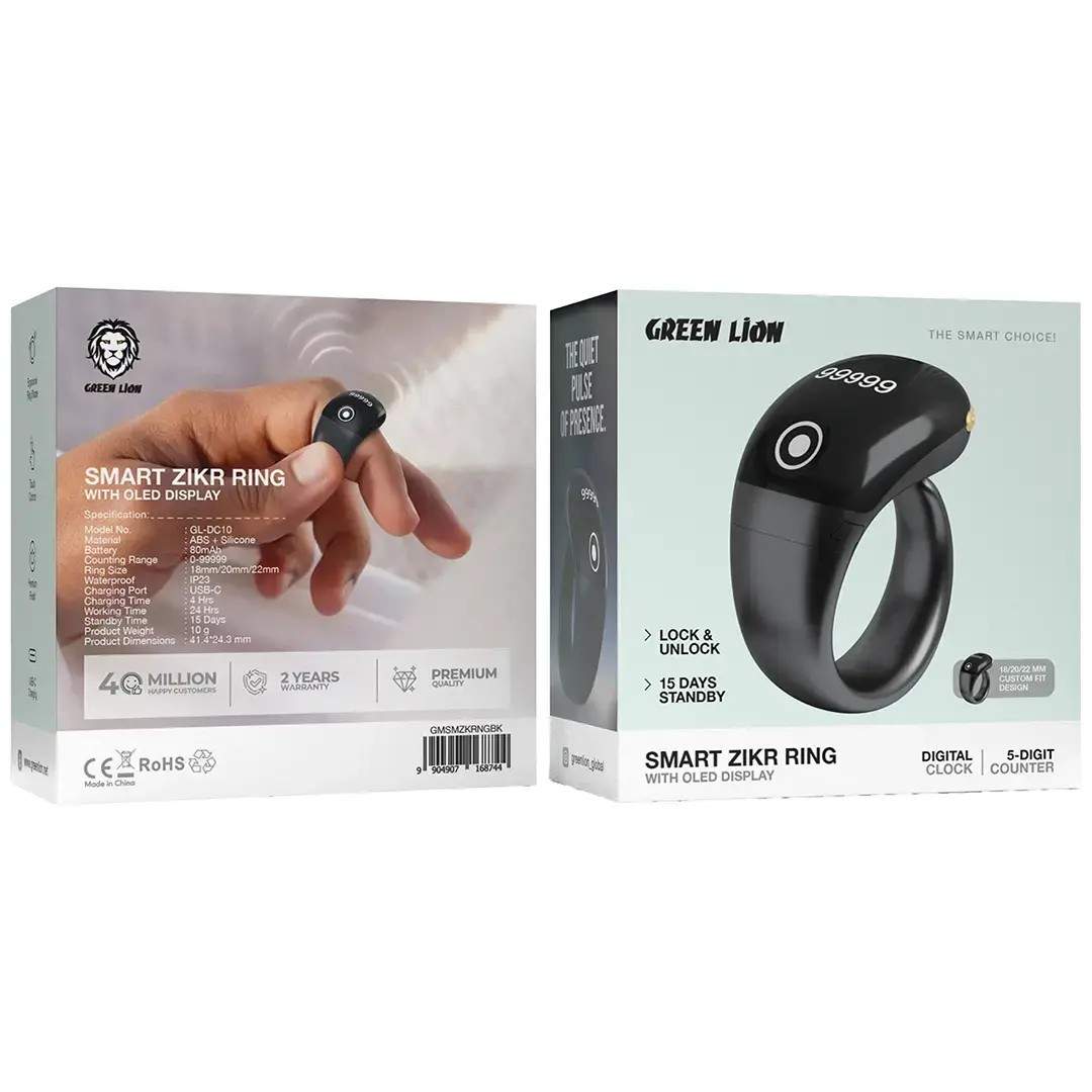 Green Lion Smart Zikr Ring with OLED Display - Black — Mallar, Bakı (4)