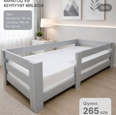 Uşaq/yeni yetmə üçün taxta çarpayı – mühafizə bortları ilə Ölçülər — 265 ₼ · Digah · Yataqlar Uşaq/yeni yetmə üçün taxta çarpayı – mühafizə bortları ilə Ölçülər — Digah
