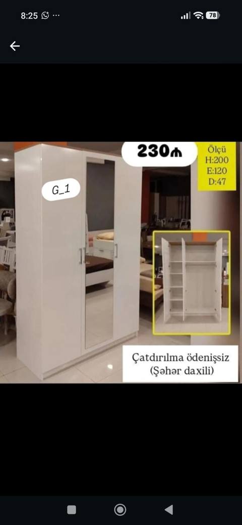 Ağ rəngli 3 qapılı paltar şkafı. Orta qapı güzgülüdür, bu da həm — ucuz.mebel — Шкафтар