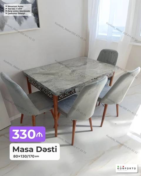 Masa Dəsti – 80×130/170 sm - Açıla bilən mexanizm: masa 130 sm-dən — Столдор жана отургучтар