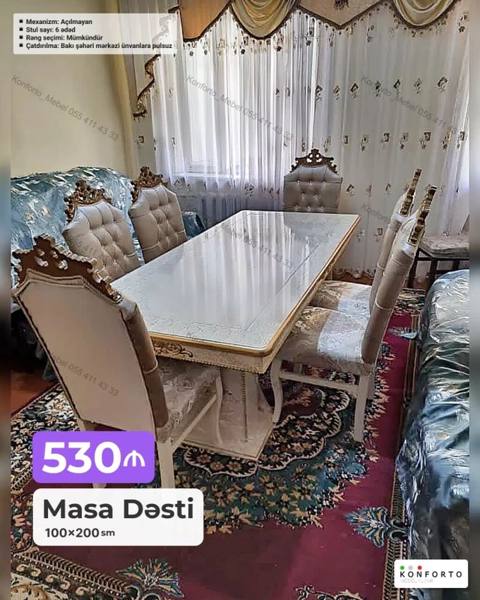 Məhsul: Masa Dəsti - Ölçü: 100×200 sm - Masa mexanizmi: Açılmayan — მაგიდები და სკამები