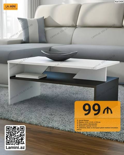 Jurnal masası – müasir dizayn - Model: Kod 2430 - Ölçülər: 55 45 — Baku