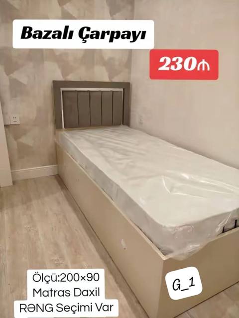 Bazalı çarpayı – 230₼ - Ölçü: 200×90 sm - Matras daxildir - Bazalı — 230 ₼ · Mehdiabad · Yataqlar Bazalı çarpayı – 230₼ - Ölçü: 200×90 sm - Matras daxildir - Bazalı — Mehdiabad