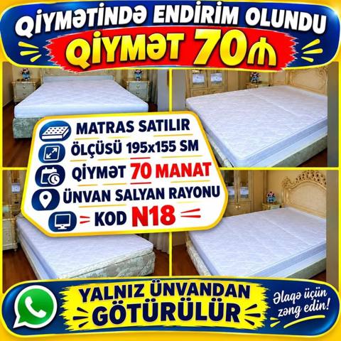 Satılan məhsul döşəkdir. Ölçüsü 195x155 sm-dir. Elanın üzərində — 70 ₼ · Сальян · Matraslar Satılan məhsul döşəkdir. Ölçüsü 195x155 sm-dir. Elanın üzərində — Сальян