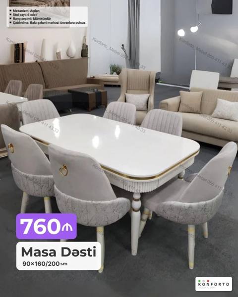 Masa Dəsti – 90×160/200 sm - Mexanizm: açılan masa (uzadıla bilir 160 — მაგიდები და სკამები