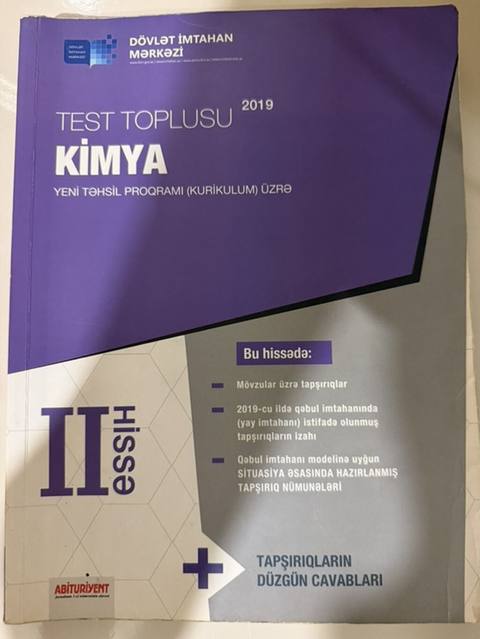 DİM Kimya Test Toplusu 2019 – II hissə Dövlət İmtahan Mərkəzinin — Баку