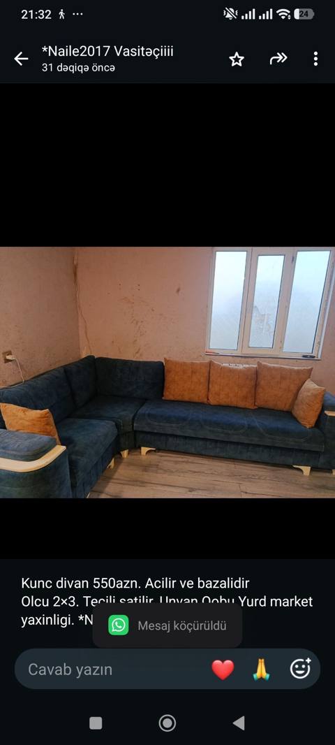 Kunc divan 550azn. Acilir ve bazalidir Olcu 2×3. satilir — 550 ₼ · Baku · Divanlər Kunc divan 550azn. Acilir ve bazalidir Olcu 2×3. satilir — Baku