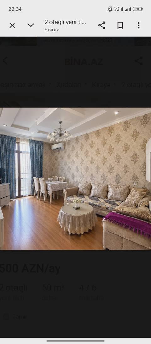 2 otaqlı mənzil, 50 m², Xırdalan — kirayə — Хырдалан