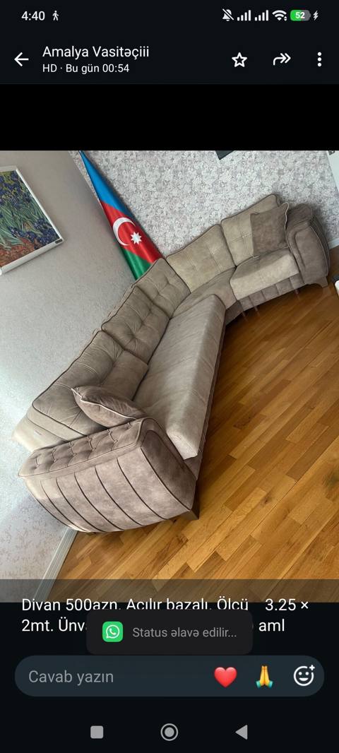 Divan 500azn. Açılır bazalı. Ölçü 3.25 2mt. Ünvan Həzi Aslanov — 500 ₼ · Baku · Divanlər Divan 500azn. Açılır bazalı. Ölçü 3.25 2mt. Ünvan Həzi Aslanov — Baku