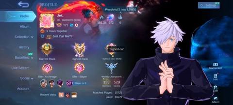 Mobile Legends hesabı təqdim olunur. Hesabın ekrandakı əsas — Евлах