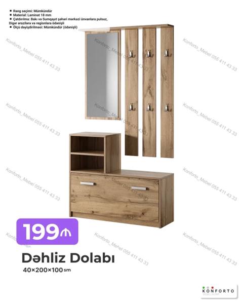 Dəhliz dolabı – 40×200×100 sm ölçülərdə funksional giriş mebeli. Model — 199 ₼ · Баку · Xol üçün Dəhliz dolabı – 40×200×100 sm ölçülərdə funksional giriş mebeli. Model — Баку