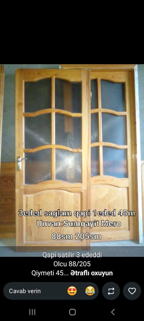 Taxta otaq qapısı satılır. Qapı şüşəli dizayna malikdir və klassik — Sumgayit