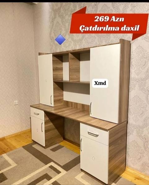 Yazı masası və üst dolab modullu mebel dəsti. Müasir dizayna malik bu — Дигях