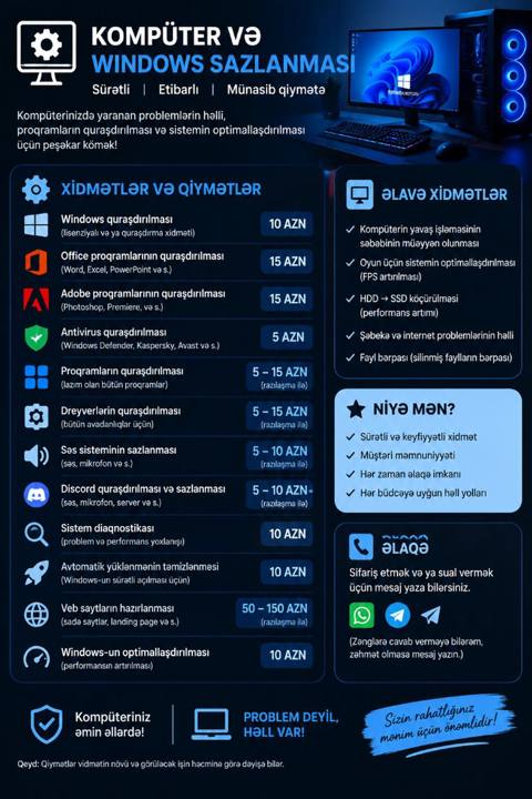 Kompüter və Windows sazlanması — sürətli, etibarlı və münasib qiymətə — Baku