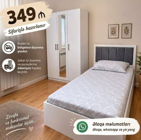 Yataq otağı üçün zövqlü və funksional mebel dəsti. Dəstə tək nəfərlik — 349 ₼ · Bakı · Yataq otağı mobilya dəstləri Yataq otağı üçün zövqlü və funksional mebel dəsti. Dəstə tək nəfərlik — Bakı