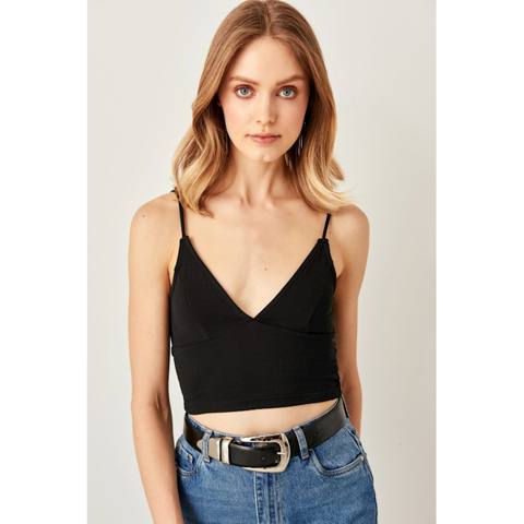Qadınlar üçün çiyinbağları ilə top MRD-112013, qara, polyester/elastan, ölçü XS — Goods