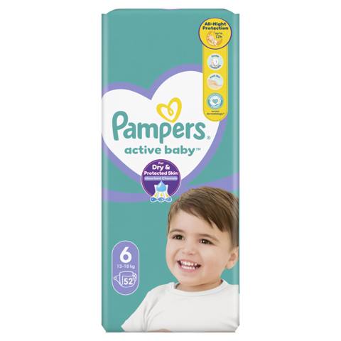 Uşaq bezi Pampers Active Baby Ölçü 6 (Extra Large) 13-18 kq, 52 əd — Ürünler
