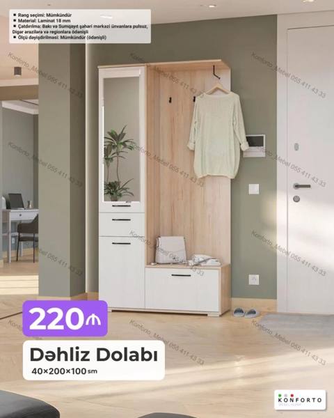 Dəhliz üçün funksional və yığcam dolab dəsti. Model 40×200×100 sm — 220 ₼ · Баку · Xol üçün Dəhliz üçün funksional və yığcam dolab dəsti. Model 40×200×100 sm — Баку
