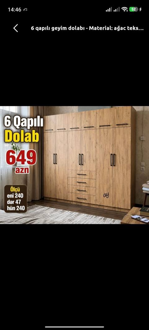Yeni, 6 qapı, Siyirməli, Qəhvəyi, Taxta, Açılan, Düz dolab — 649 ₼ · Дигях · Şkaflar Yeni, 6 qapı, Siyirməli, Qəhvəyi, Taxta, Açılan, Düz dolab — Дигях