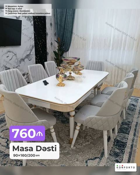Masa Dəsti – 90×160/200 sm - Mexanizm: açılan (uzadıla bilən masa) — Stollar va stullar