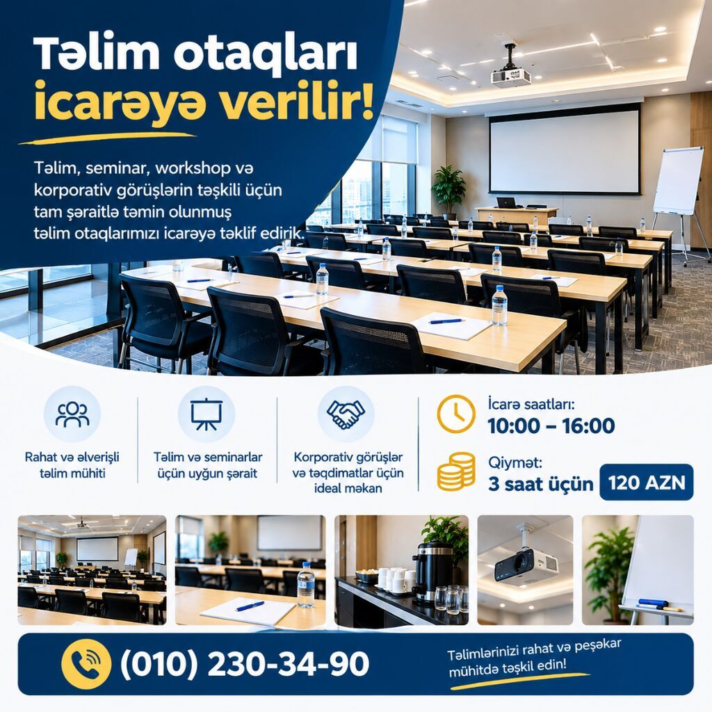 Təlim otaqları icarəyə verilir Təlim, seminar, workshop və