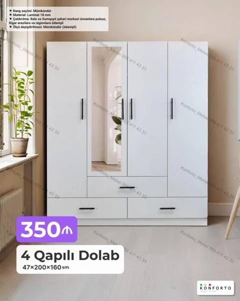 4 qapılı dolab. Ölçüləri: 47 200 160 sm. Material: 18 mm — Баку