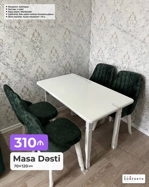 Məhsul: Masa dəsti - Ölçü: 70 120 sm - Mexanizm: Açılmayan - Stul — Mallar