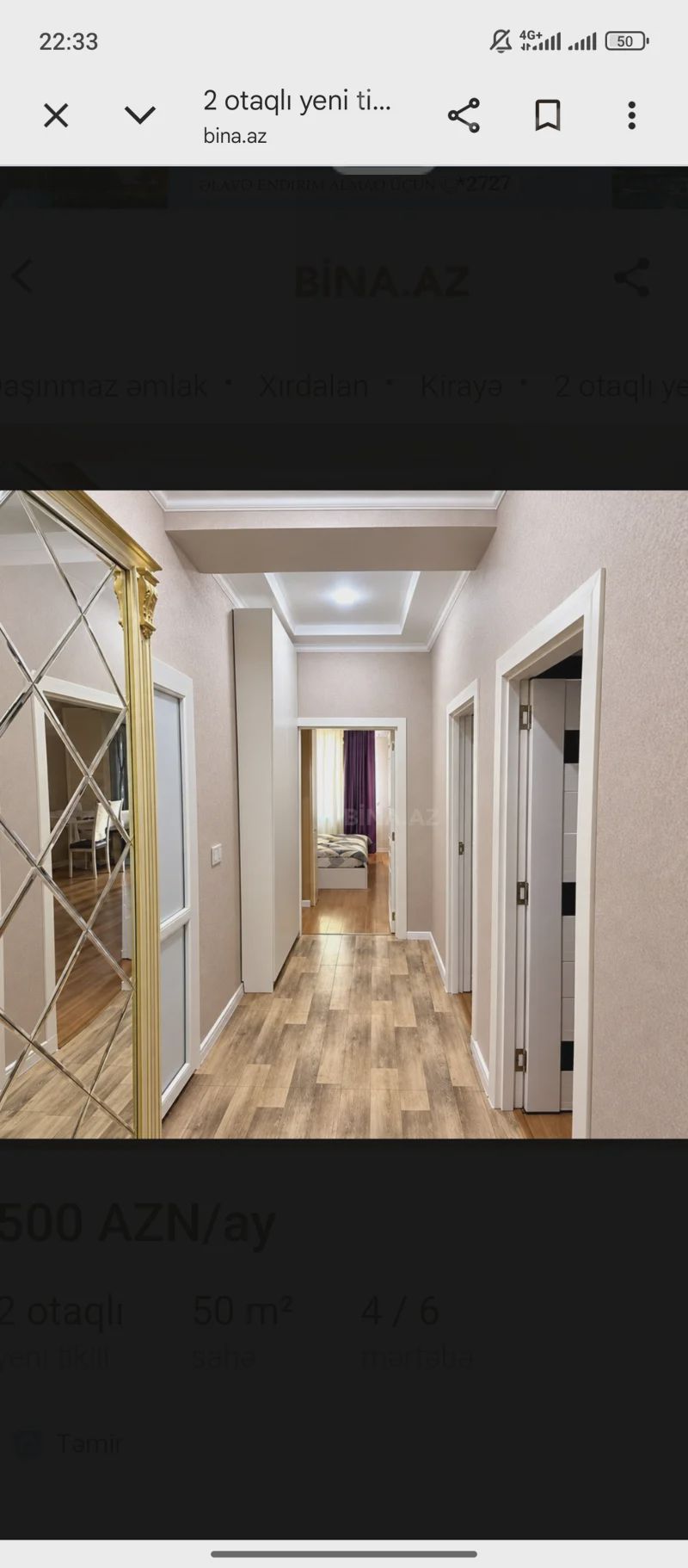 For rent: 2-room apartment (new building), 50 m² — Mənzil, Xırdalan (4)