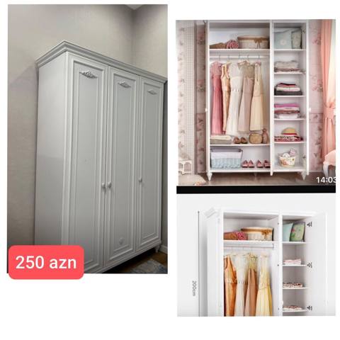 İşlənmiş, 3 qapılı, Ağ, Açılan, Düz dolab — 250 ₼ · Баку, Nərimanov · Şkaflar İşlənmiş, 3 qapılı, Ağ, Açılan, Düz dolab — Баку