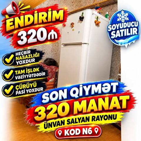 İki kameralı soyuducu satılır. Ağ rəngli, yuxarı dondurucu bölməli — 320 ₼ · Salyan · Soyuducular İki kameralı soyuducu satılır. Ağ rəngli, yuxarı dondurucu bölməli — Salyan