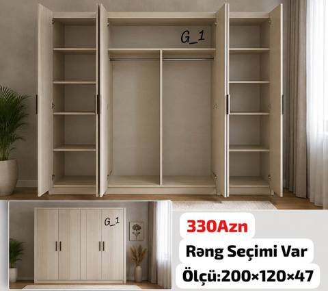 G1 paltar şkafı – 4 qapılı, funksional və geniş saxlama sahəsinə malik — Мехдиабад