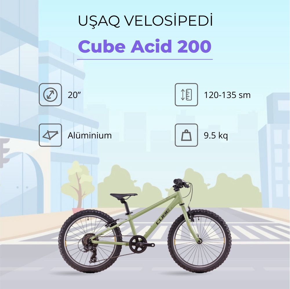 Uşaq velosipedi Cube Acid 200, 20", Olive/Orange — Velosipedlər, Bakı