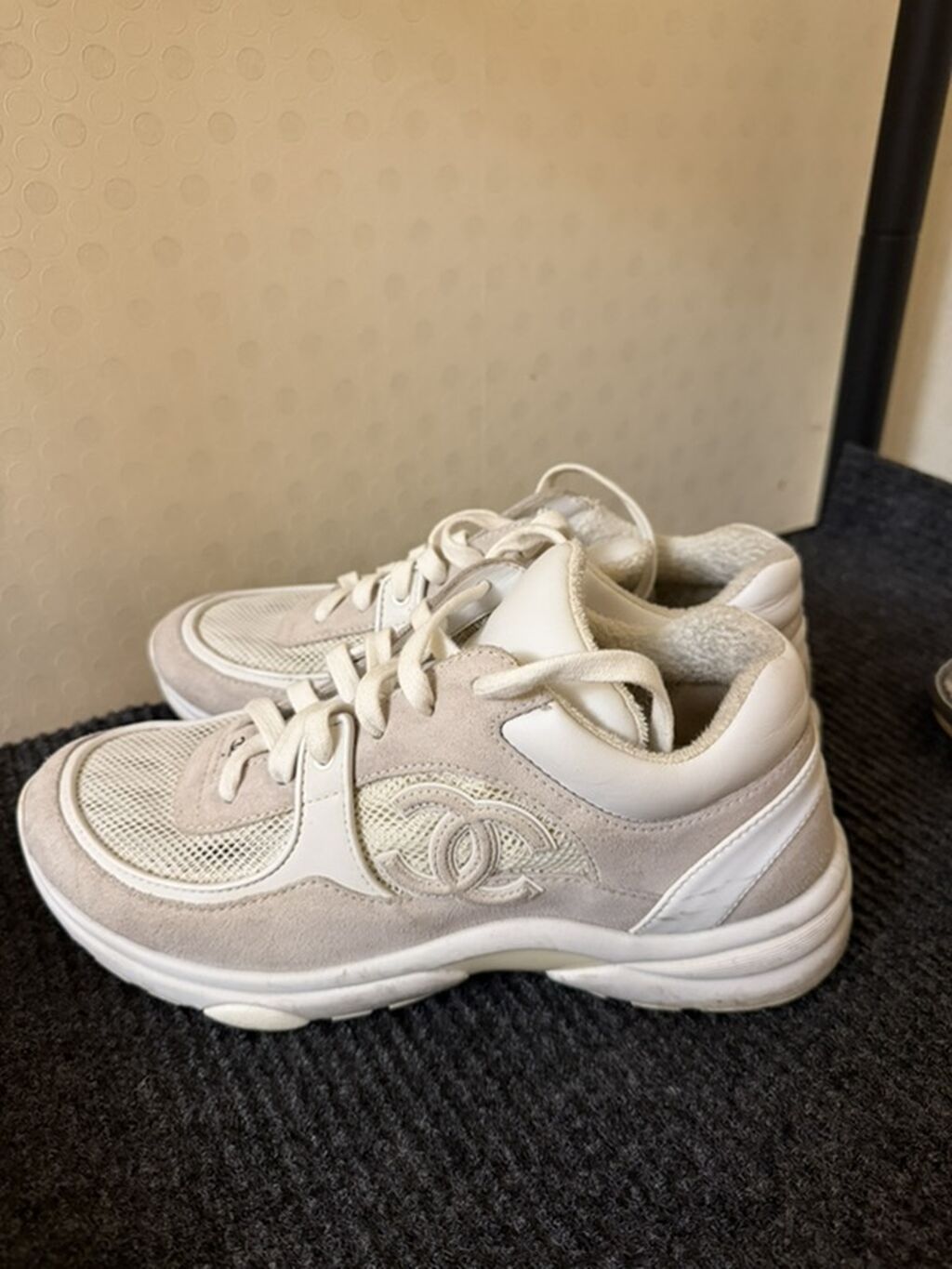 Orijinal Chanel White Mesh and Leather CC Lace Up Sneakers, 39 — Krosovka, Bakı (2)
