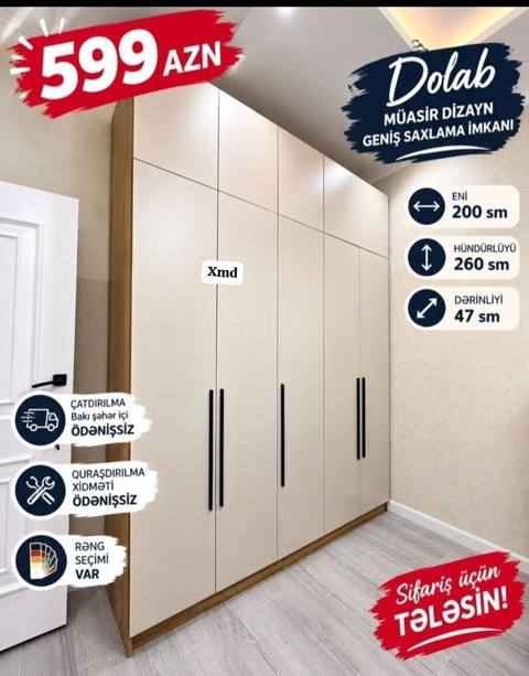 Dolab – müasir dizayn, geniş saxlama imkanı ilə. Ölçülər: - Eni: 200 — Baku