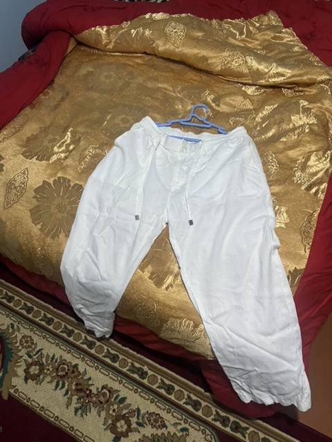 Ağ rəngli yay şalvarı Ketan - Model: İpi ilə büzməli bel, yanlardan — Xırdalan