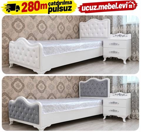 Ağ rəngli tək nəfərlik çarpayı və tumbalı dəst. Klassik xəttlərə malik — Mebel