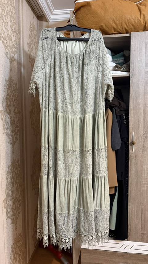 Boz-yaşıl tonlarda uzun don 56 razmer. - Stil: Bohem/romantik — Mallar