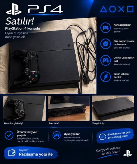 PlayStation 4 (PS4) satılır PS4 yaxşı vəziyyətdədir, səliqəli — Баку