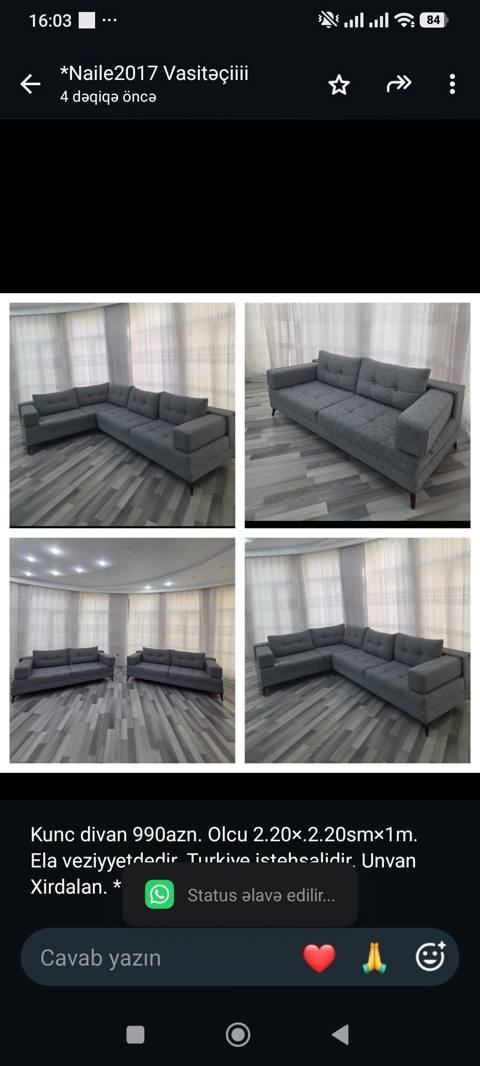 Kunc divan 990azn. Olcu 2.20×.2.20sm×1m. Ela veziyyetdedir. Turkiye — 990 ₼ · Баку · Divanlər Kunc divan 990azn. Olcu 2.20×.2.20sm×1m. Ela veziyyetdedir. Turkiye — Баку