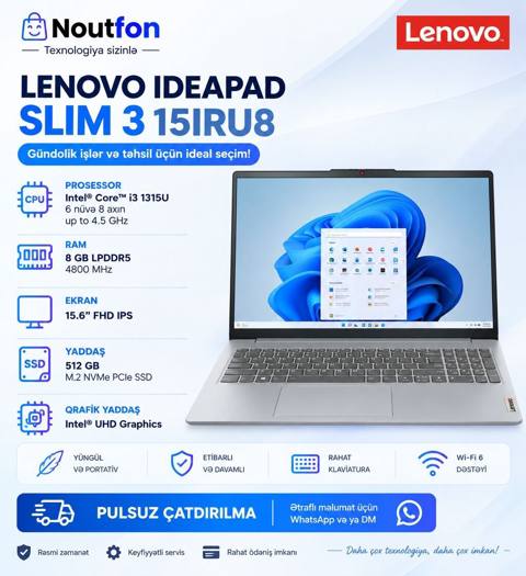 Yeni Lenovo IdeaPad, 15.6 Intel Core i3, 512 GB — Kompyuterlar va noutbuklar
