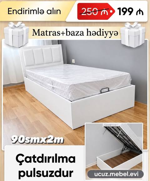 Açılan baza funksiyalı tək nəfərlik çarpayı - Ölçü: 90 sm x 200 sm — 199 ₼ · Баку · Yataqlar Açılan baza funksiyalı tək nəfərlik çarpayı - Ölçü: 90 sm x 200 sm — Баку