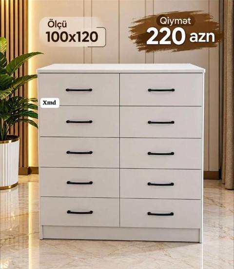 Ağ rəngli, müasir dizaynlı komod - Ölçü: 100x120 - Qiymət: 220 AZN — Bakı