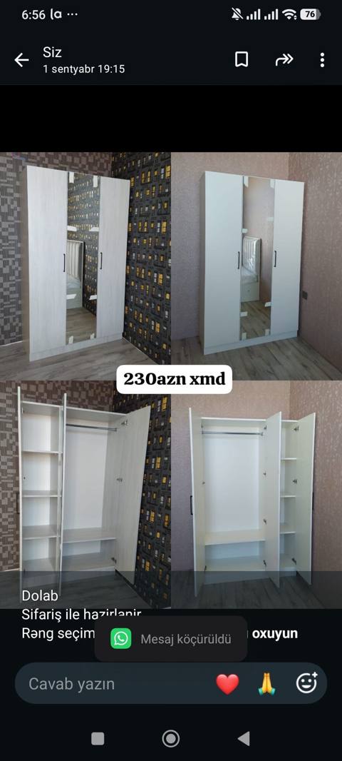 Dolab Sifariş ile hazirlanir Rəng seçimi mövcuddur Ölçü 1.20*2*47 — Baku