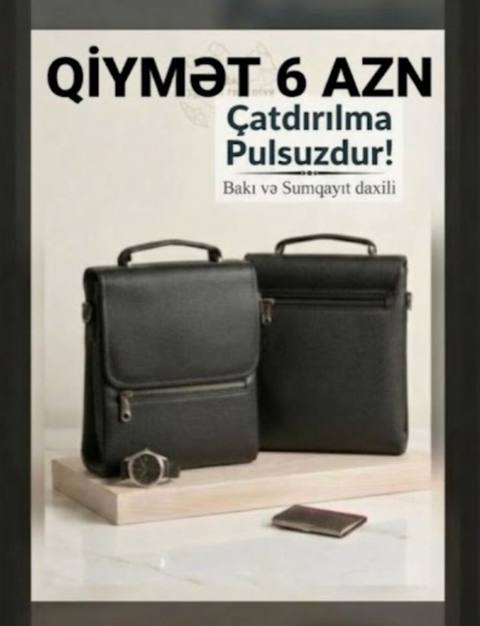 Məhsul: Qara rəngli kişi üçün çiyin/əl çantası (kompakt model) — Баку