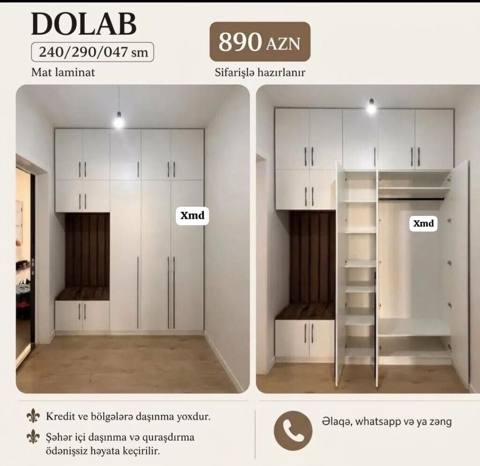 Düz dolab, Dəhliz üçün, Qarderob, Açılan, Korpuslu, 6 qapı — Baku